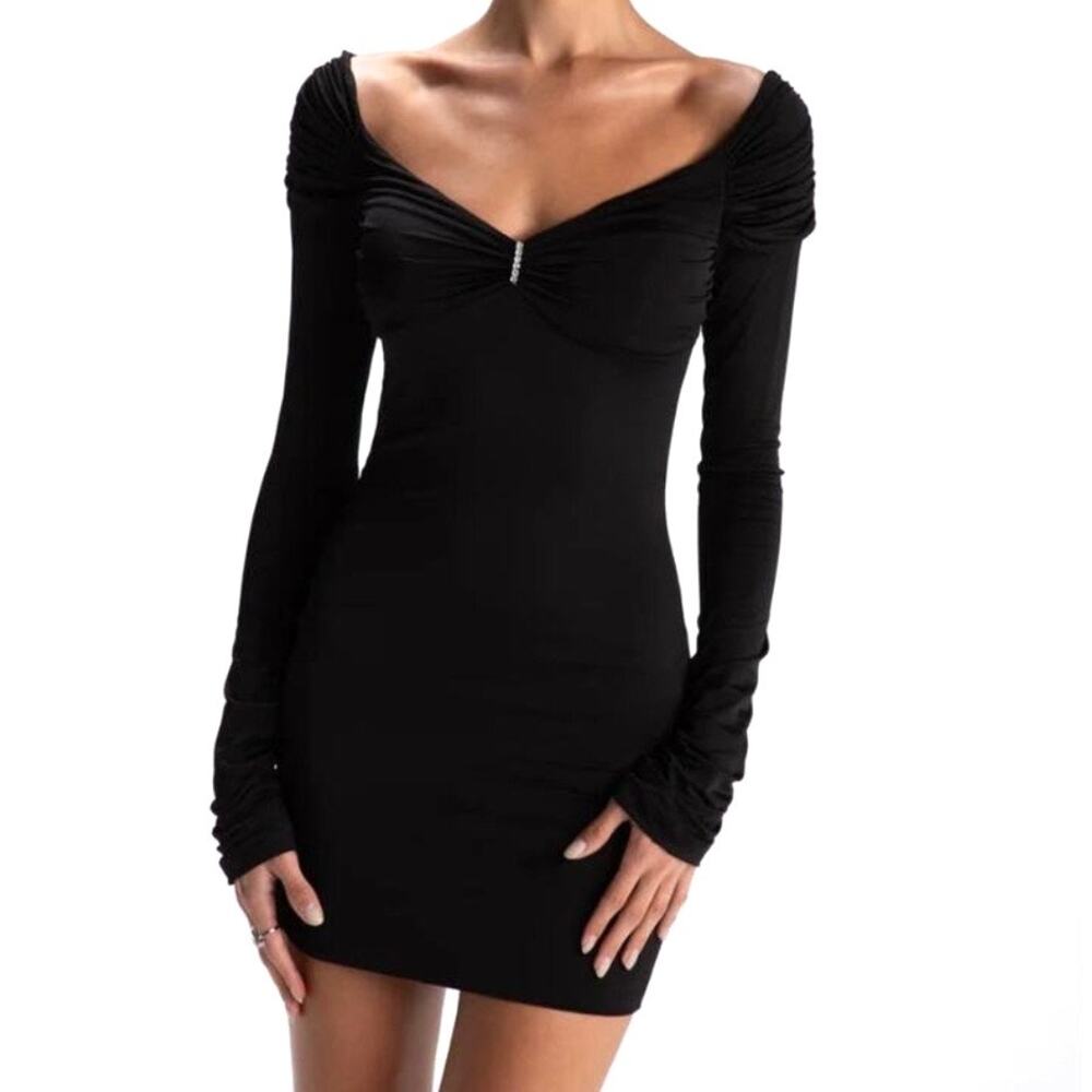 NWT Nana Jacqueline Black Olivia Long Sleeve Mini Dress Size Small